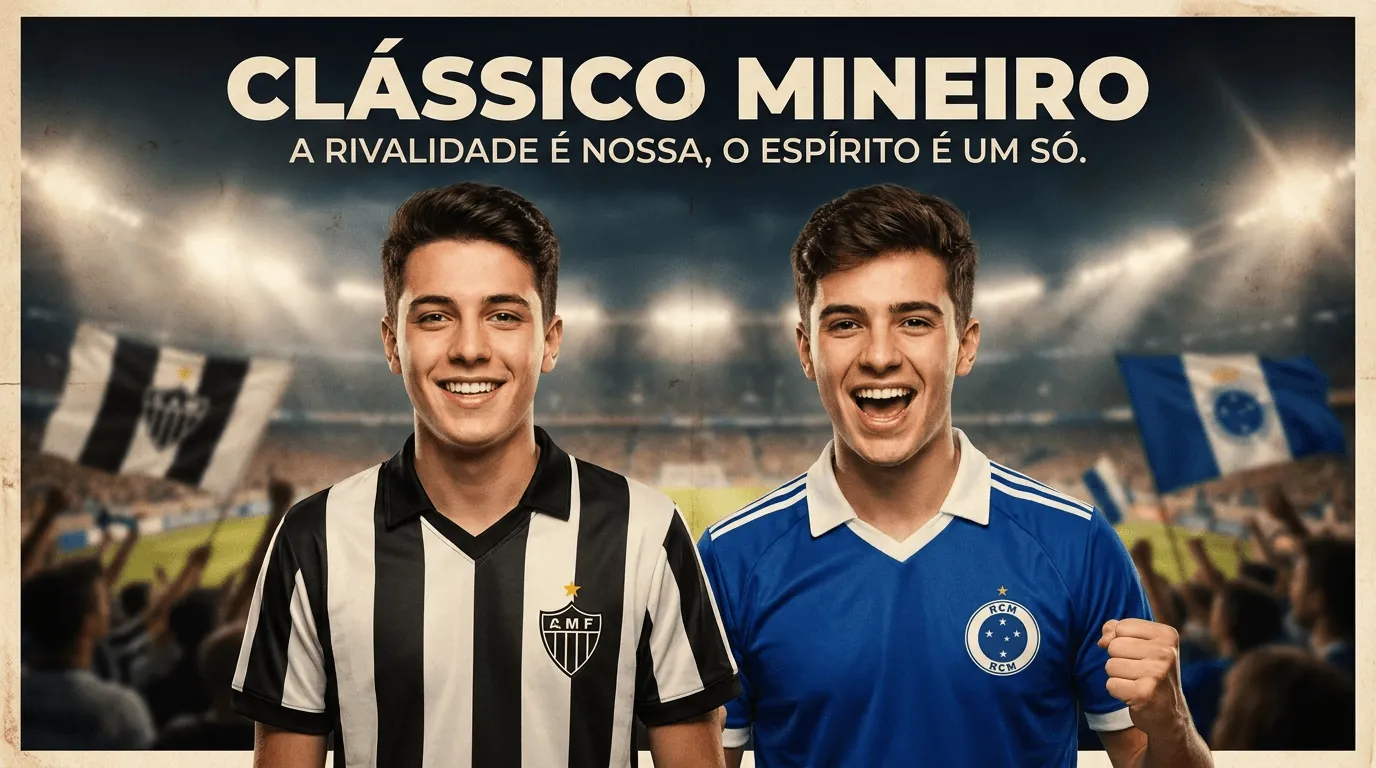 Dois torcedores com camisas fictícias de rivalidade local