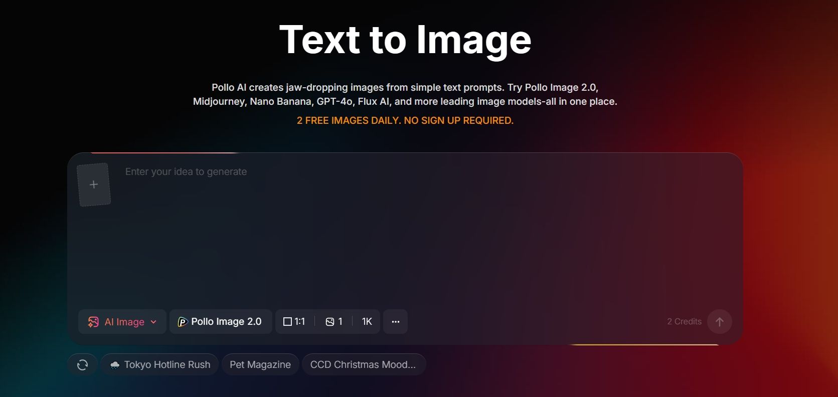 Capture d'écran de la page texte en image de Pollo AI.
