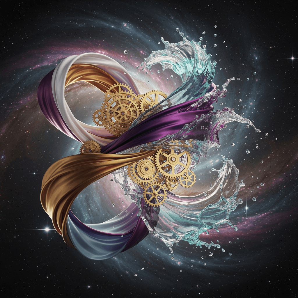 Nebula abstrak yang berputar-putar, pusaran warna-warni seperti galaksi.