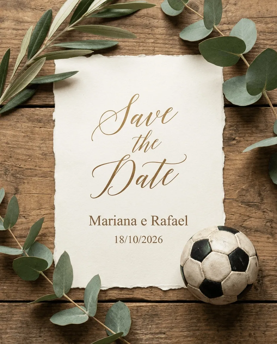 Save the date de casamento com tema futebol em estilo elegante