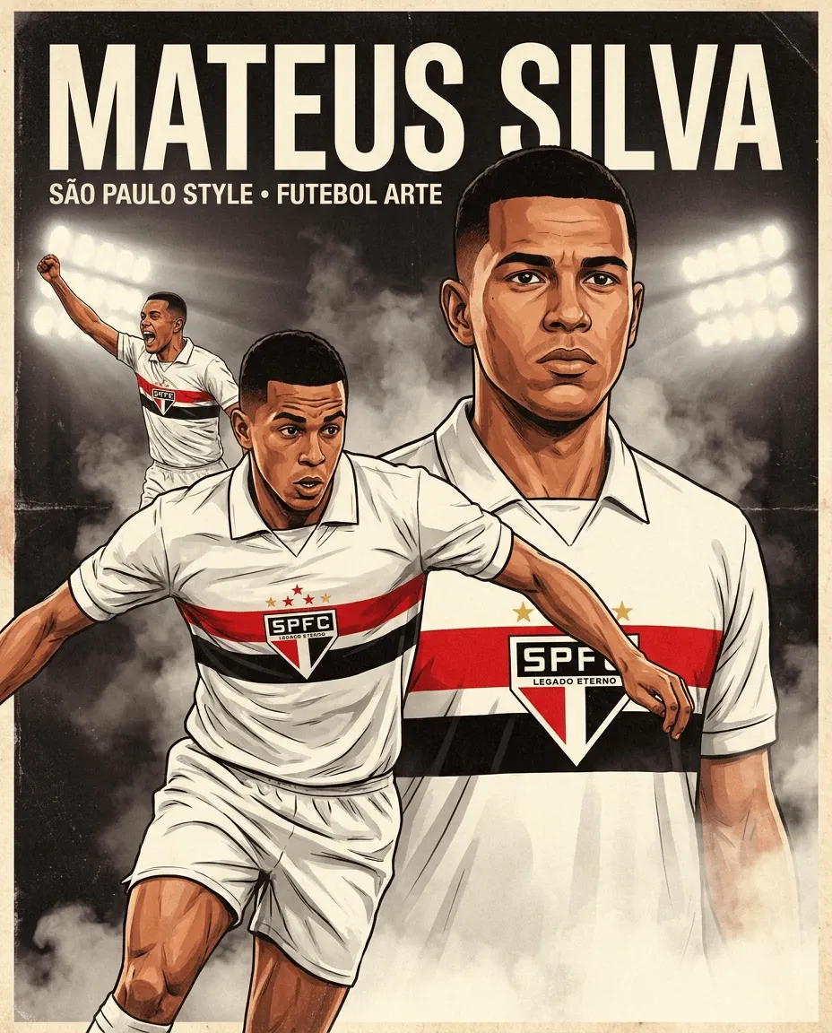 Pôster esportivo com camisa fictícia branca, vermelha e preta