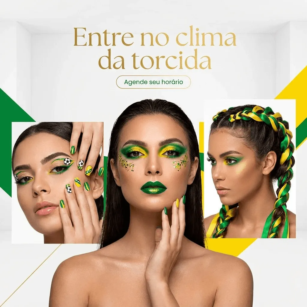 Card promocional de salão de beleza com tema de torcida