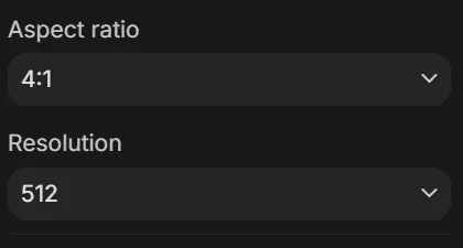 Black settings panel showing aspect ratio and resolution.