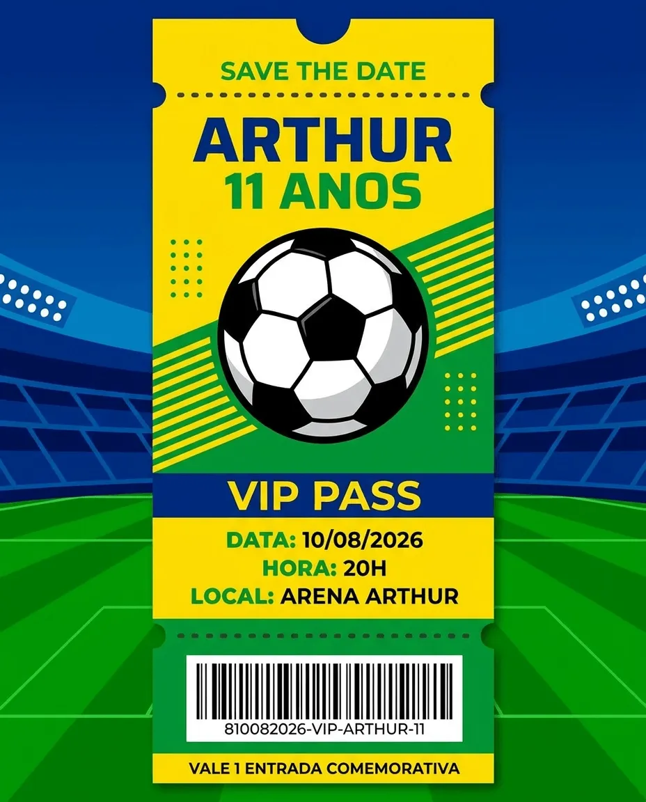 Save the date de futebol em formato de ingresso esportivo VIP