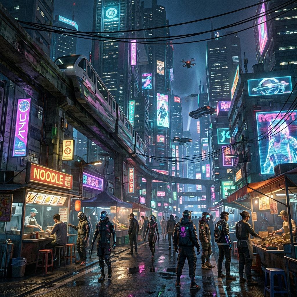 this is a picture of cyberpunk city with neon lights.