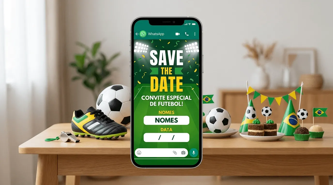 criar convite digital de save the date futebol com IA para WhatsApp