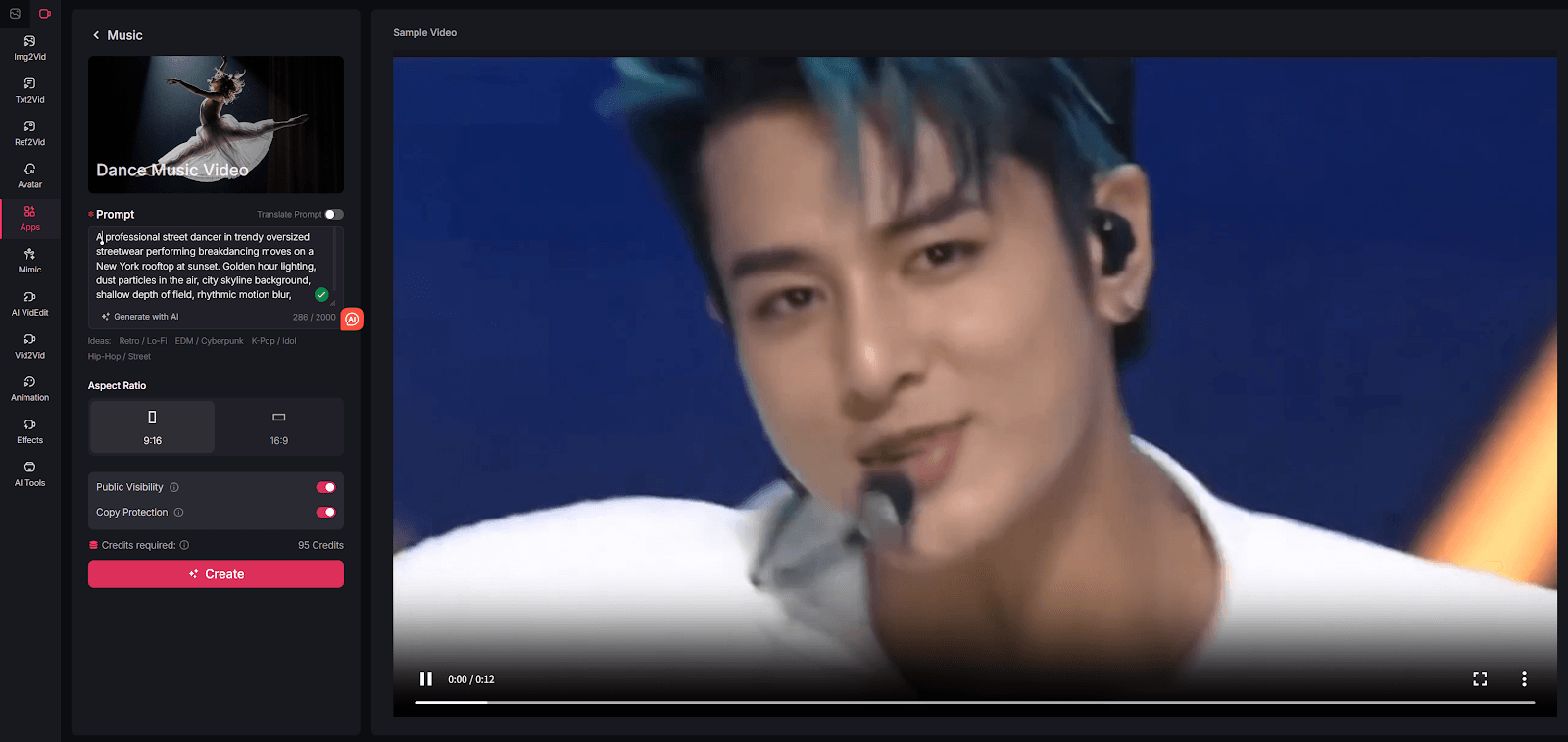 select dance video and generate