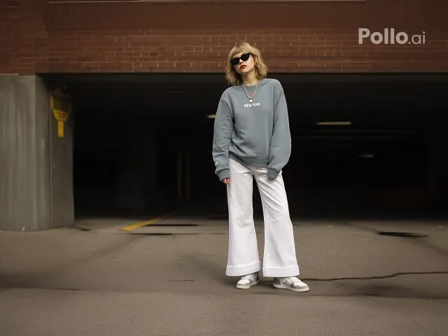 A woman wearing casual clothing and sunglasses standing on an urban street