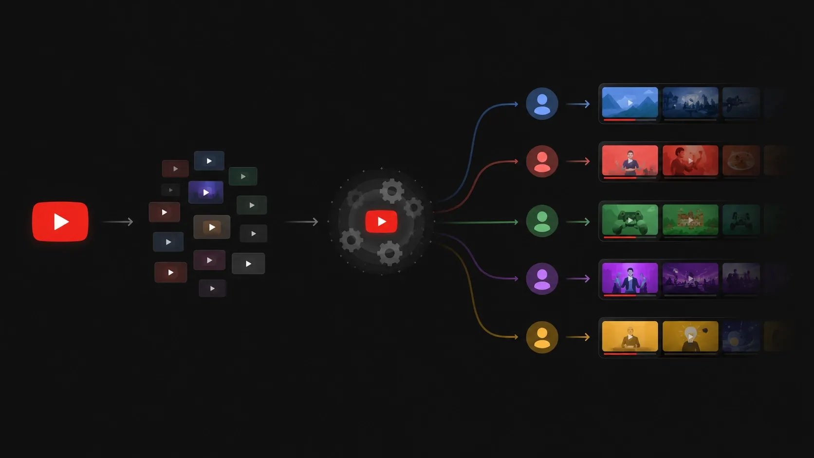 A diagram showing YouTube video recommendations and user interactions.