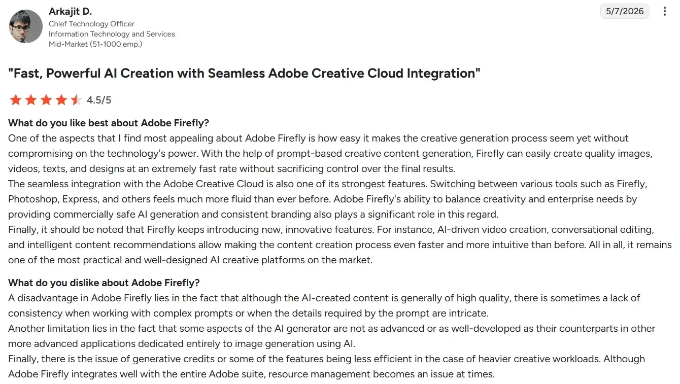 Adobe Firely feedbback with rating