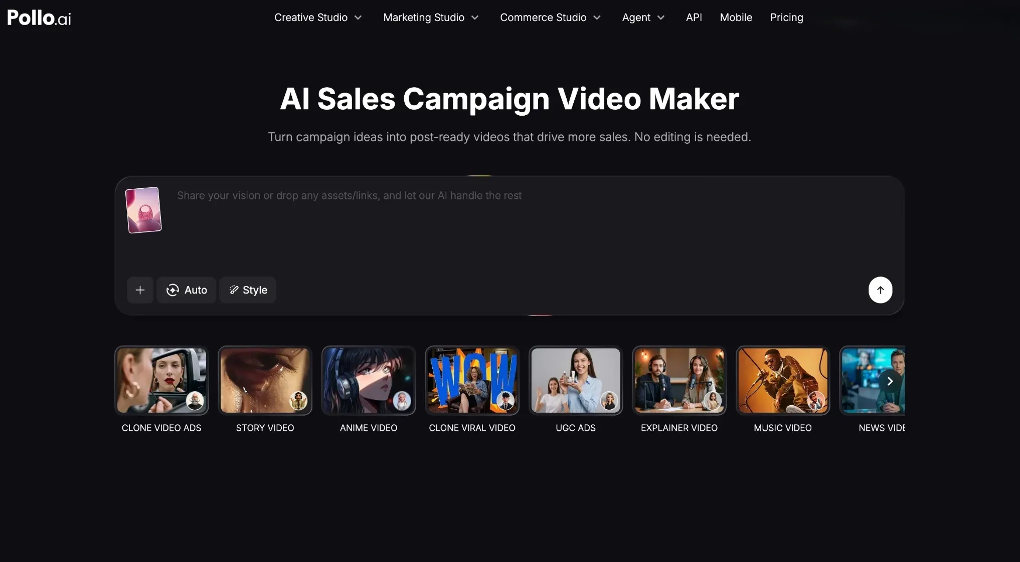 Interface of an AI video maker with various video style options.