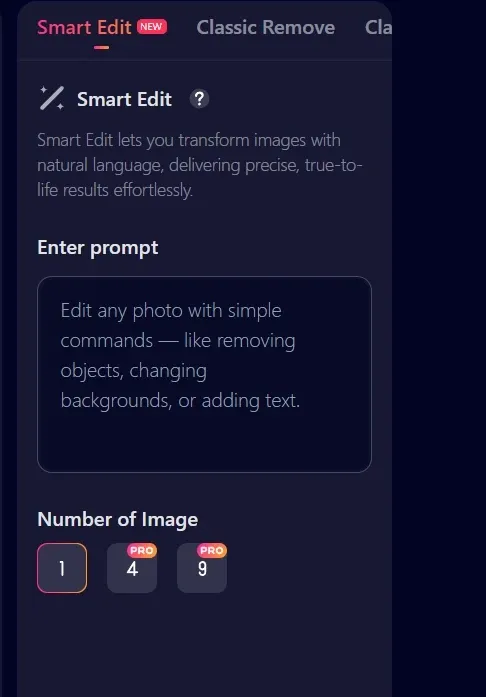 AI smart edit image interface that supports modifying photo content with natural language commands