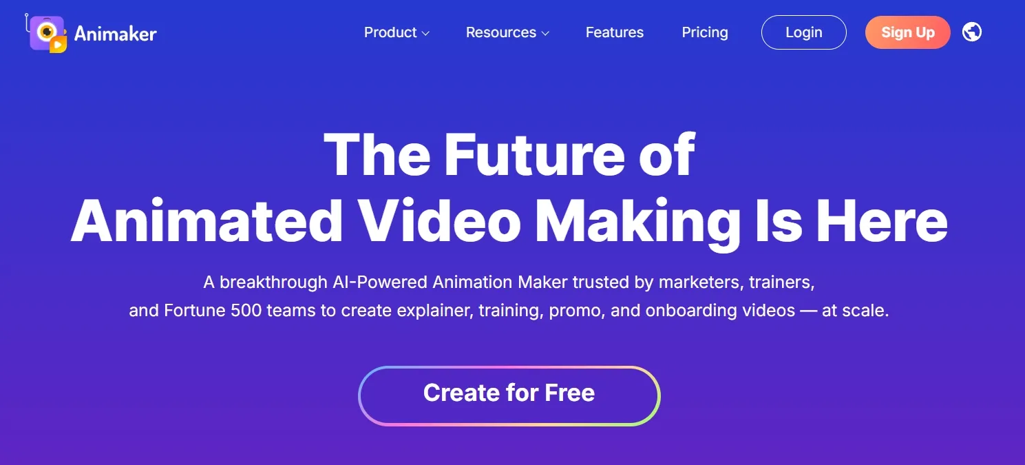 Homepage of Animaker AI