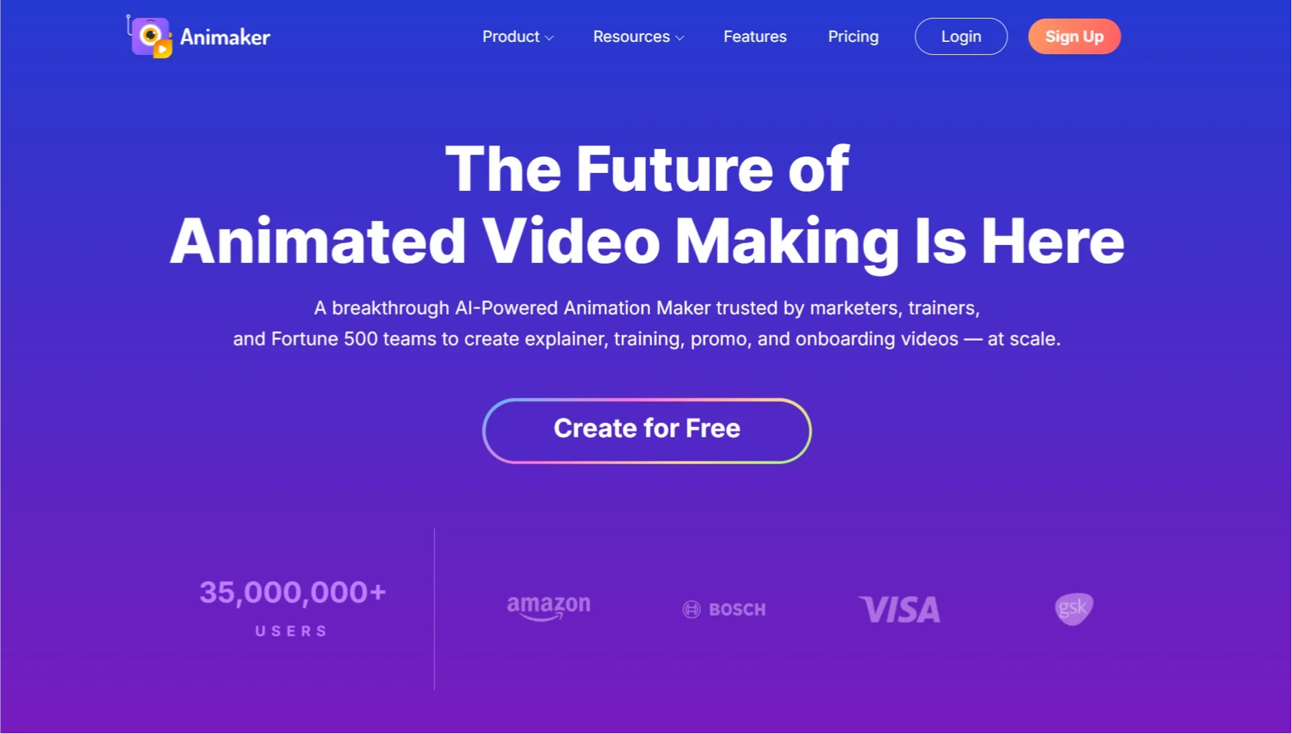 Animaker homepage for AI powered animated video making