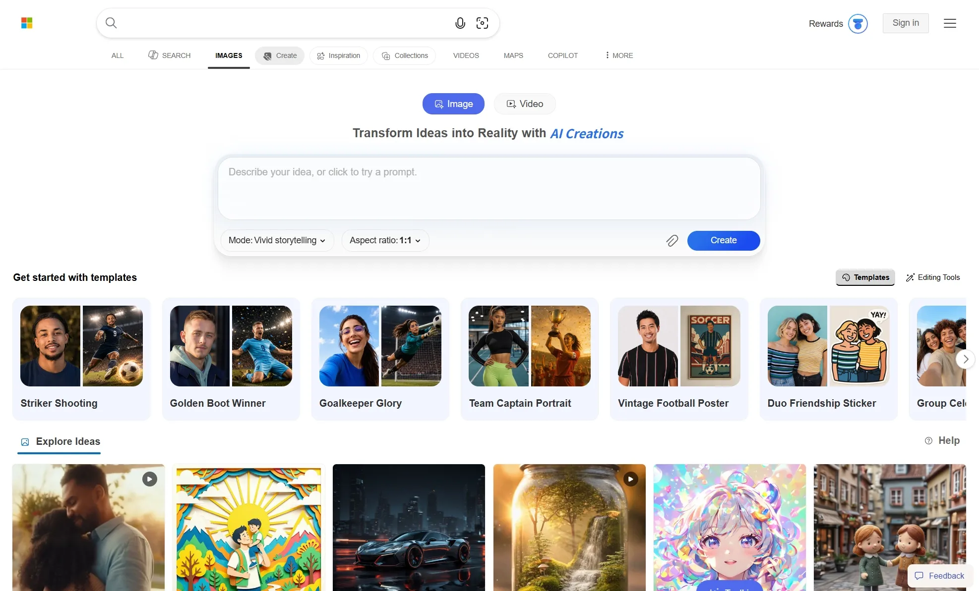 Bing AI interface
