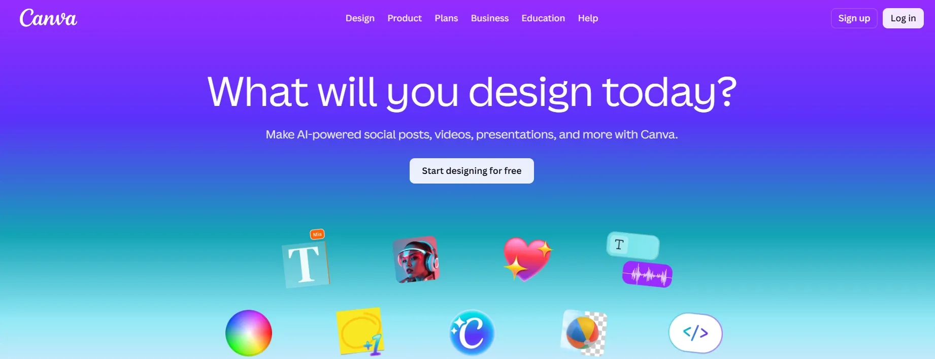 Canva homepage with AI design tools