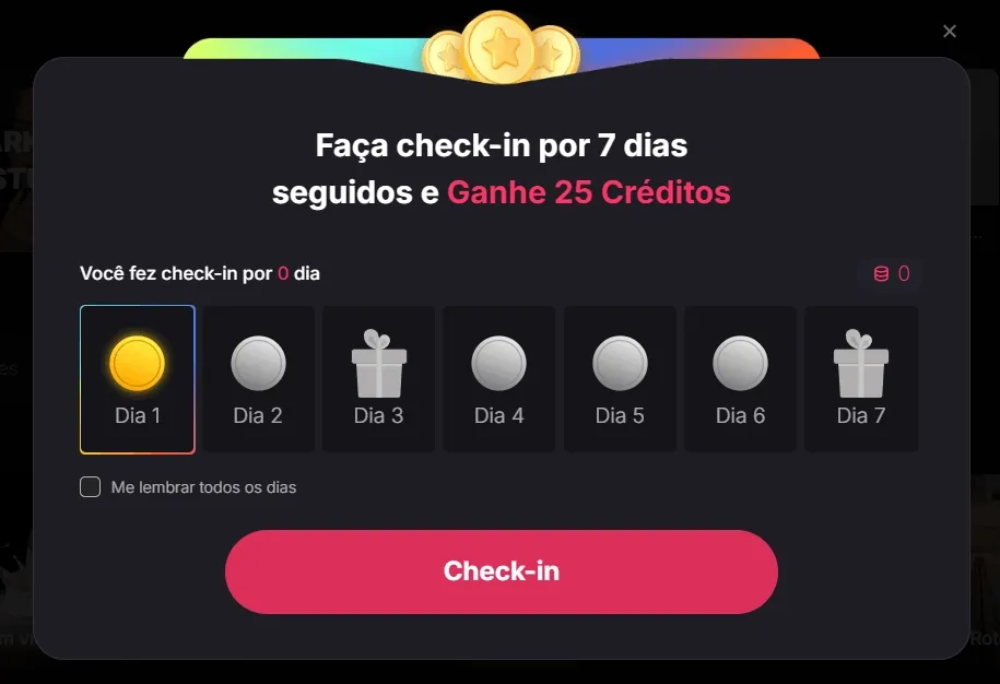 Fazer check-in diário no Pollo AI para ganhar créditos grátis
