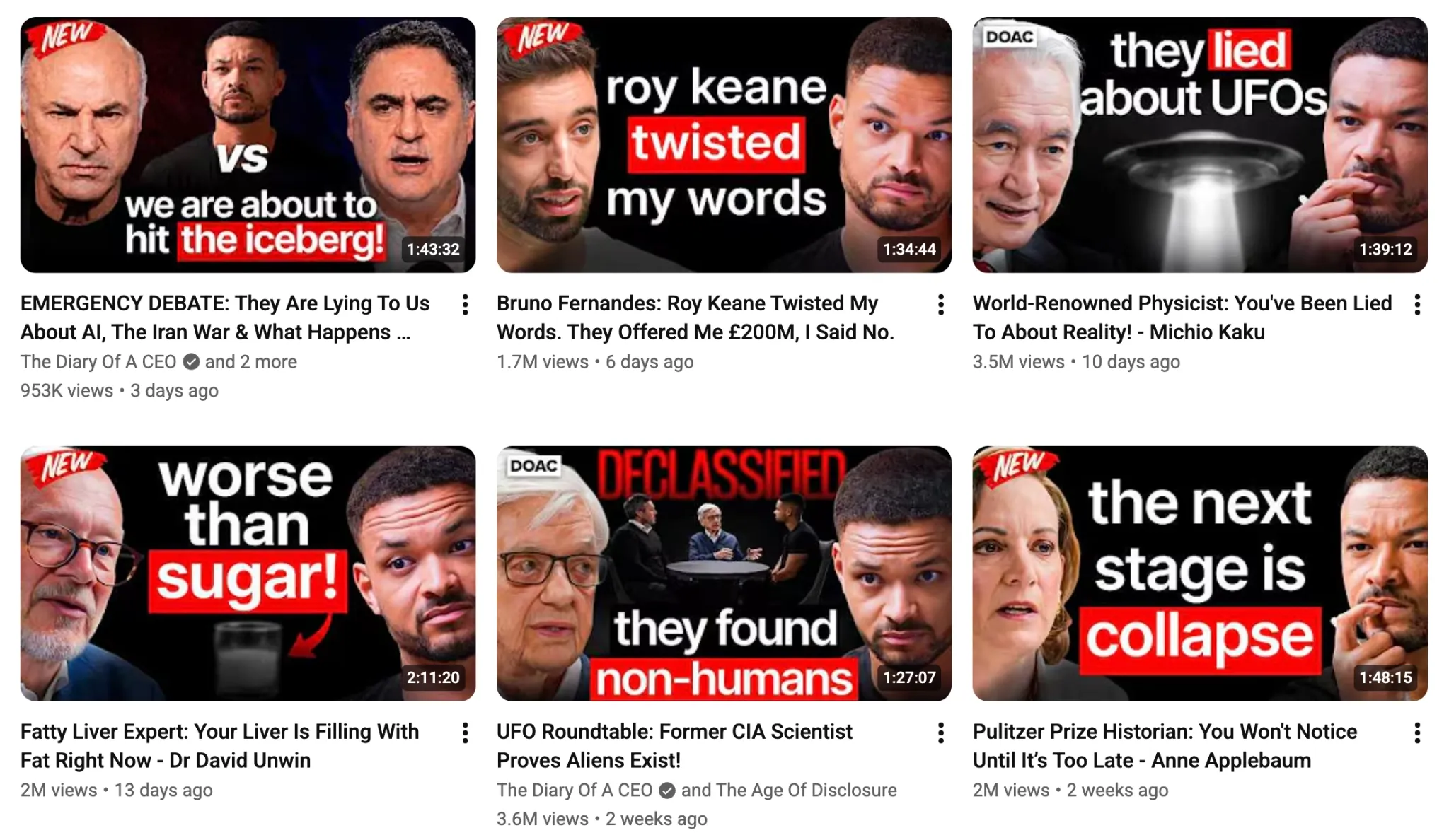 Collage of YouTube video thumbnails featuring various discussions and debates.