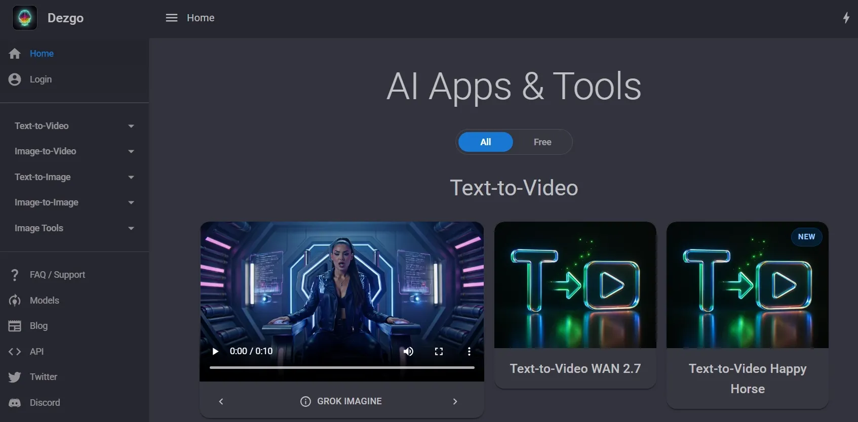 Homepage of Dezgo