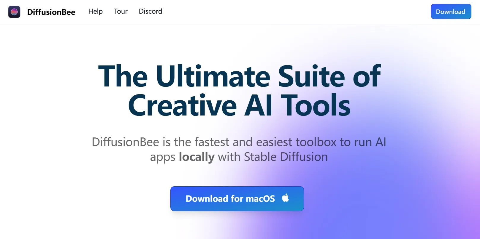 Homepage of DiffusionBee