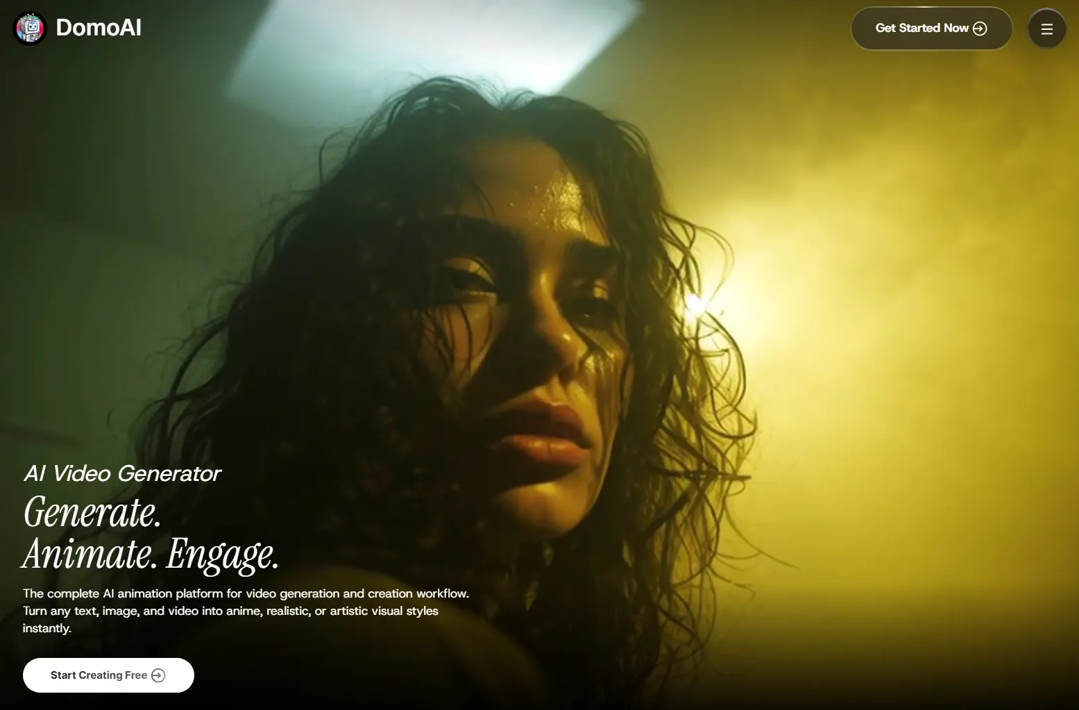 DomoAI homepage for AI video generation animation and visual styles