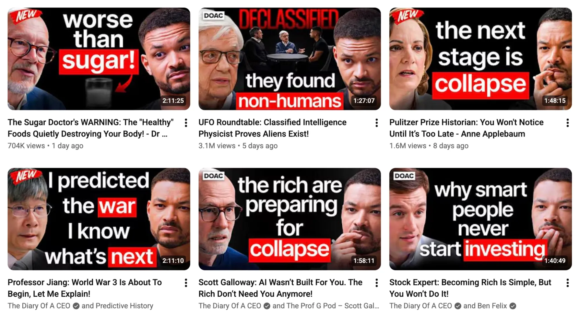 collage of sensational YouTube thumbnails with bold text and faces