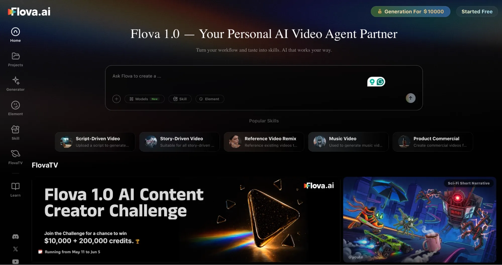 Flova AI dashboard showcasing personal video agent interface