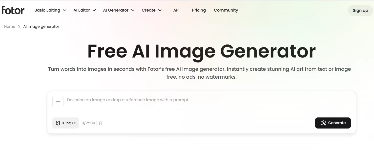 Fotor AI interface