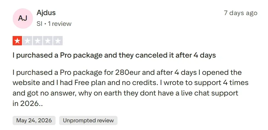 Negative review on Freepik