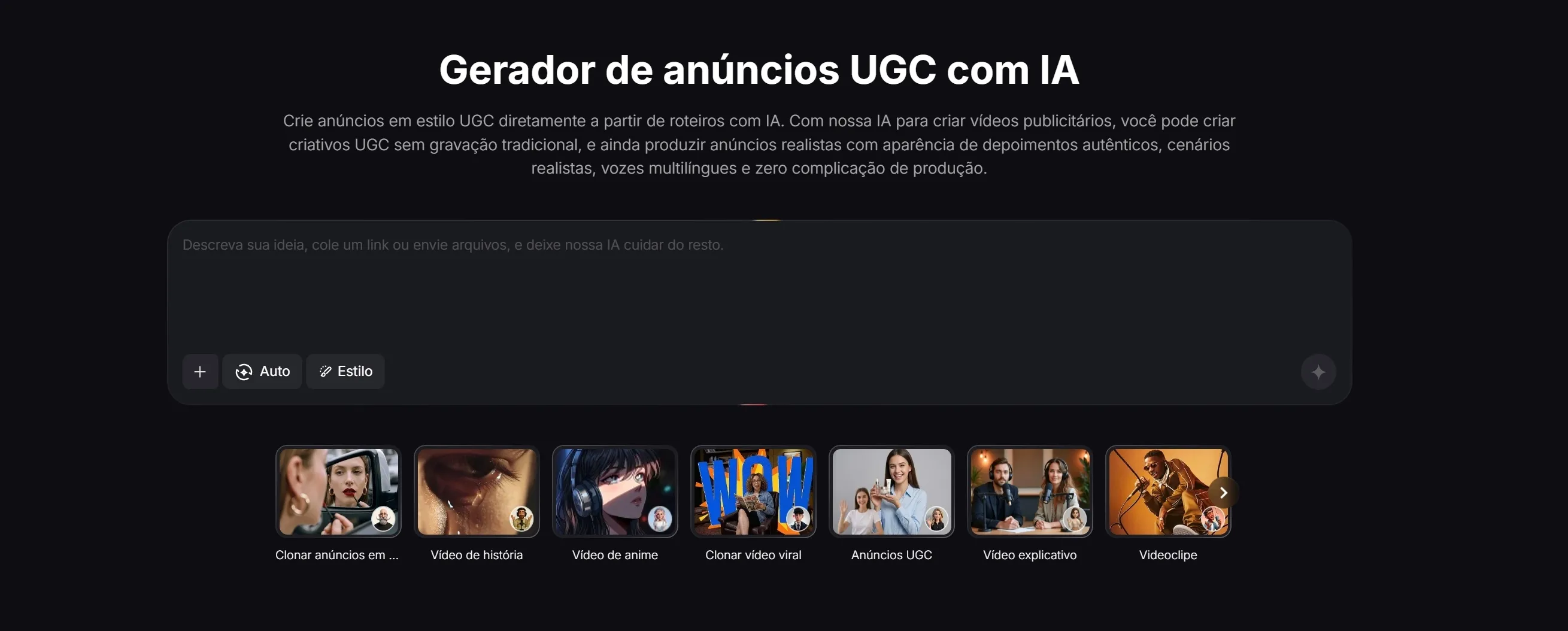 interface do gerador de anúncio UGC do Pollo AI