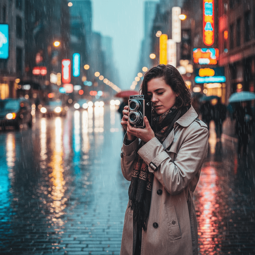 girl rainy camera