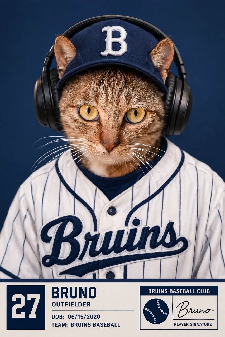 gato de béisbol con auriculares
