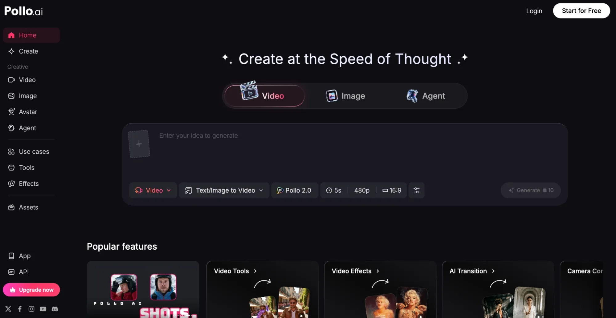 TikTV.ai homepage featuring AI tools for video, image, and agents