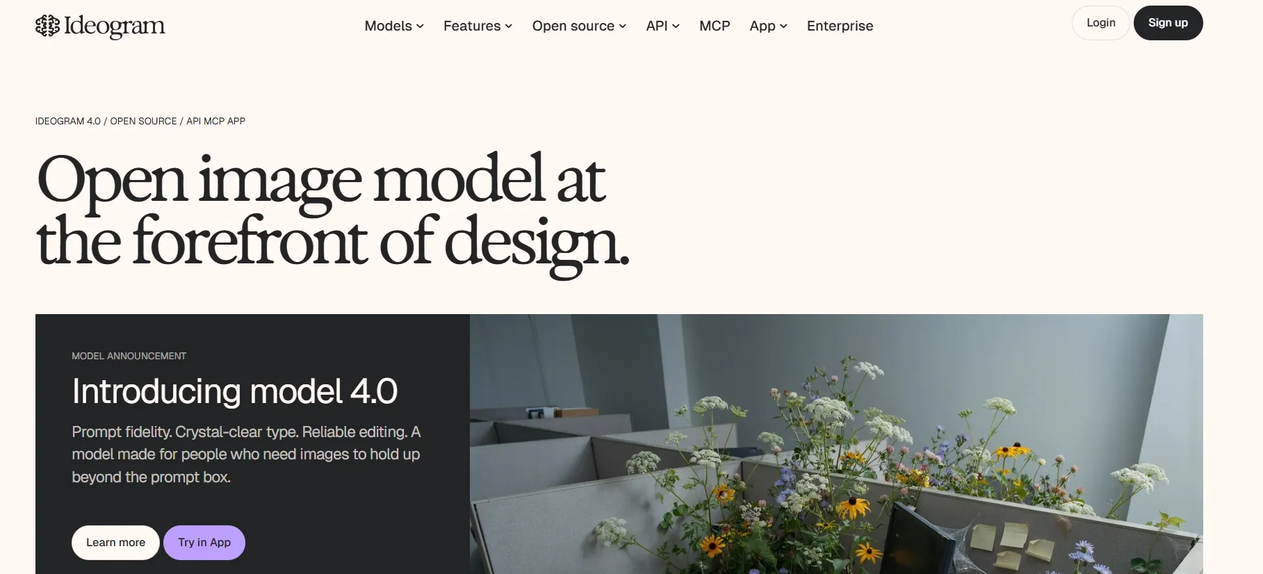 Ideogram homepage with image model showcase