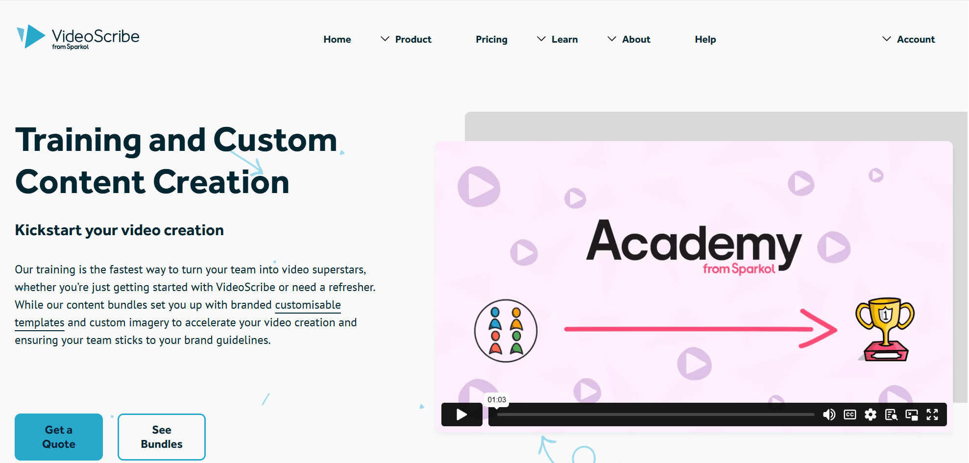 Website homepage for training and custom content creation.