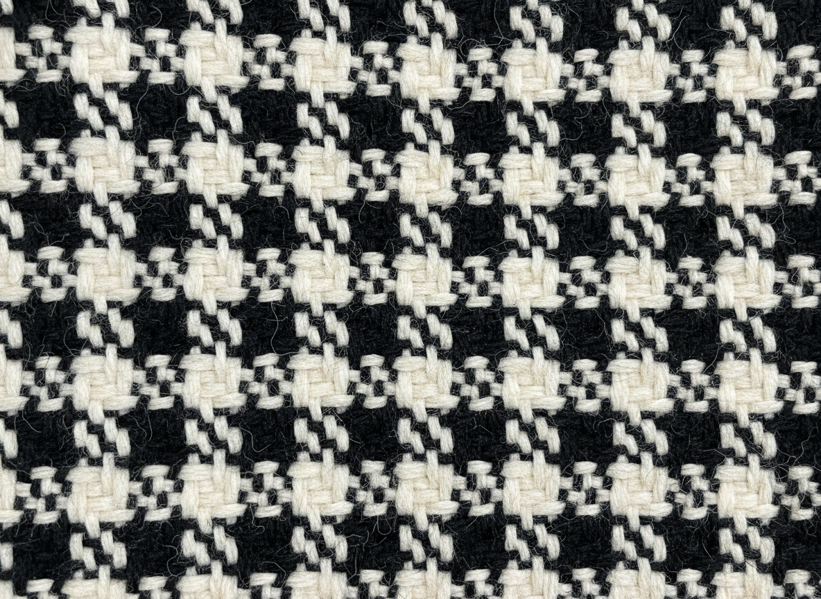 Black and white houndstooth pattern fabric texture closeup