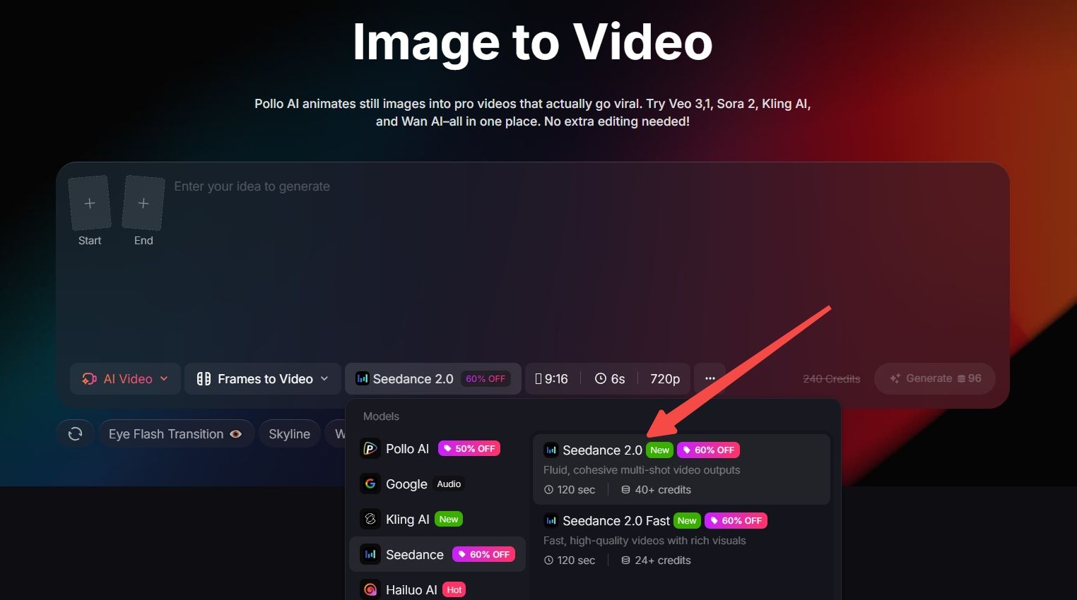 TikTV.AI's image to video generator interfce.