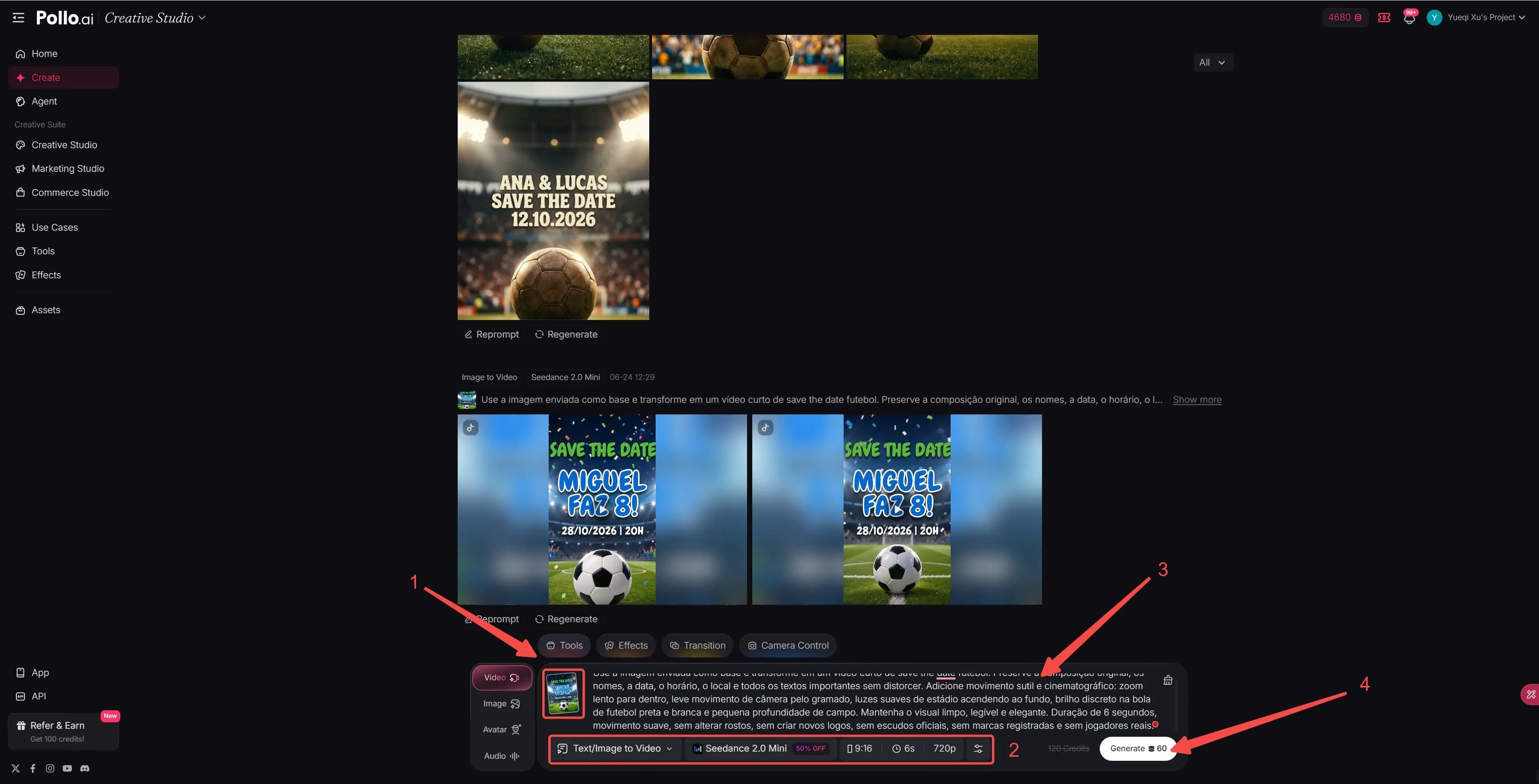 como transformar uma imagem de save the date futebol em vídeo com o Pollo AI