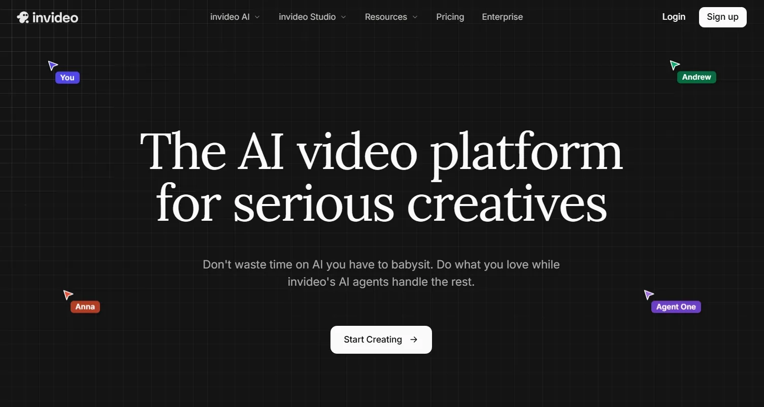 InVideo homepage promoting AI video platform for serious creators