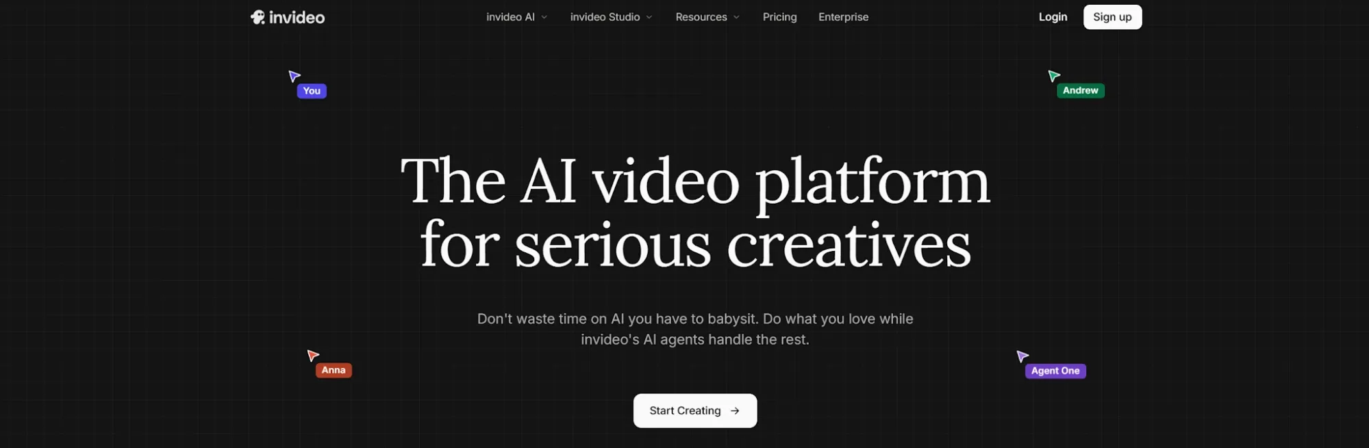 InVideo homepage with bold video creation headline and input bar