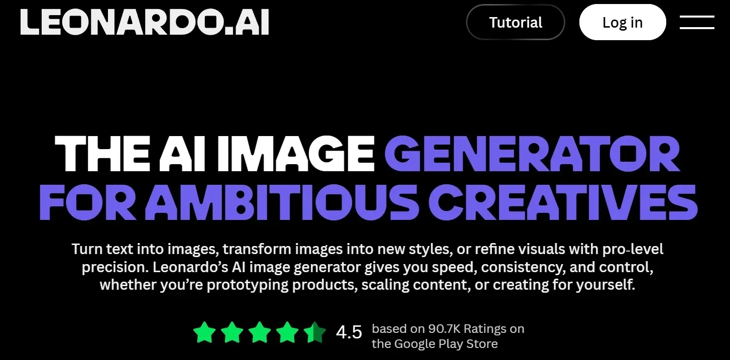 Leonardo AI image generator homepage