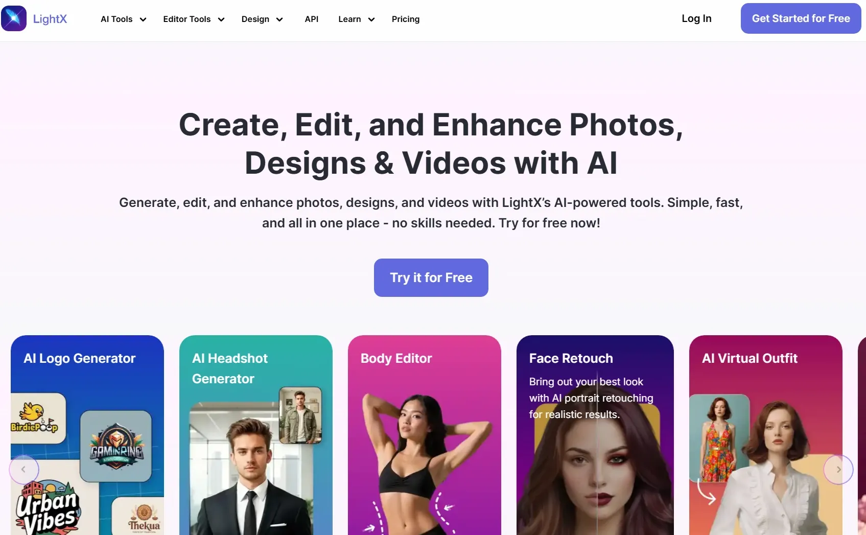 Homepage of LightX