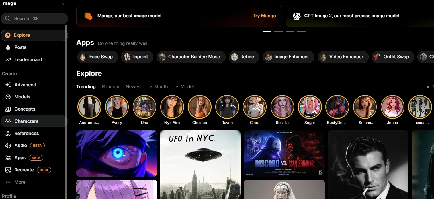 The homepage of mage AI
