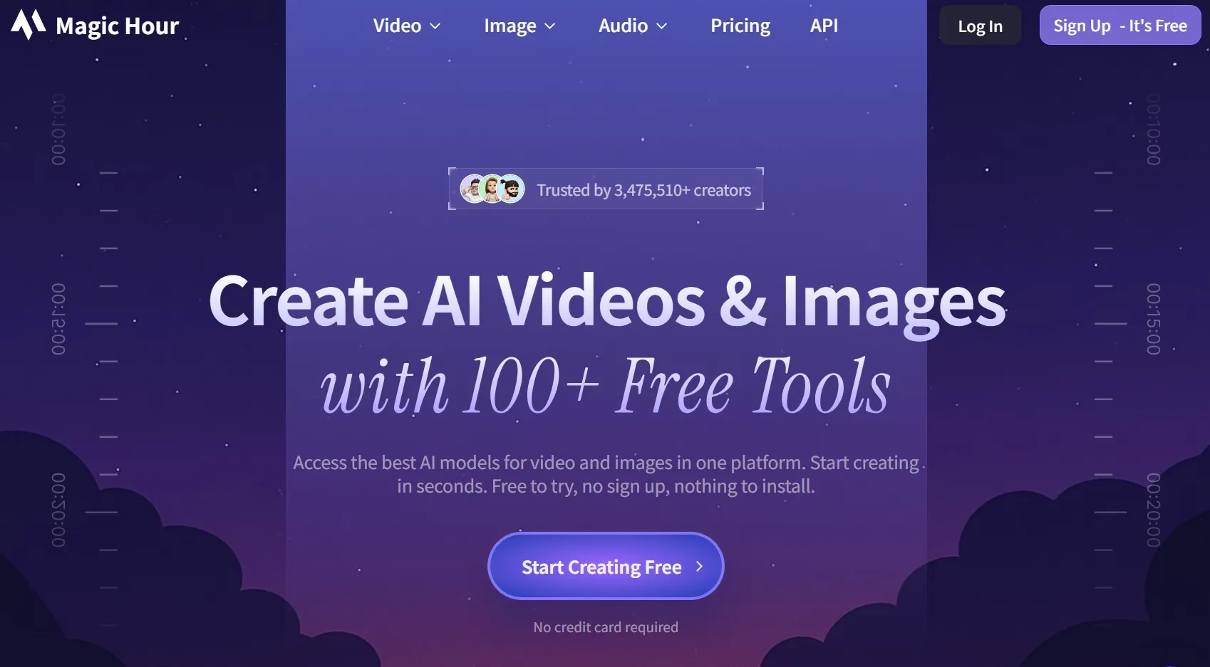 Magic Hour homepage for AI videos and images with free tools
