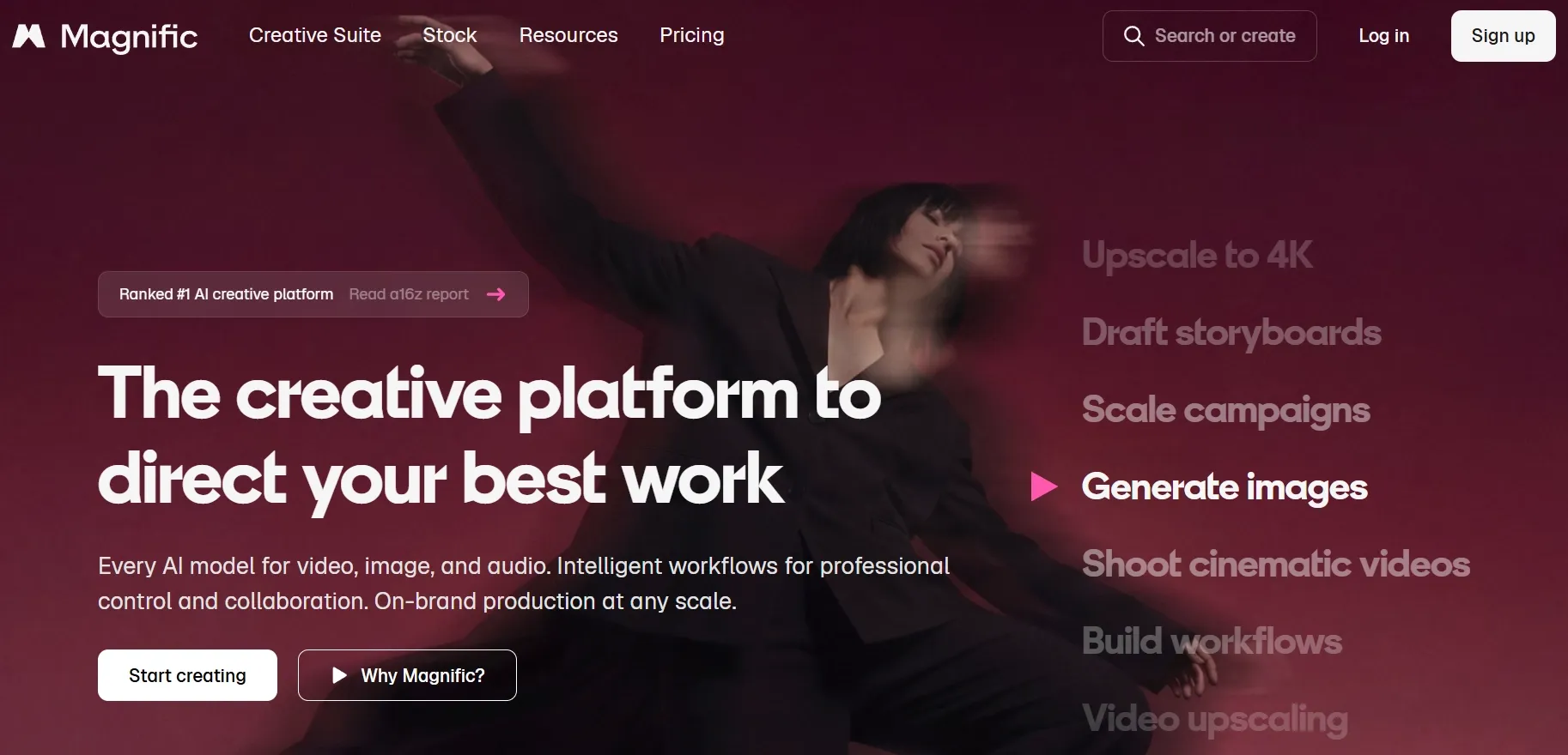 Magnific creative platform homepage