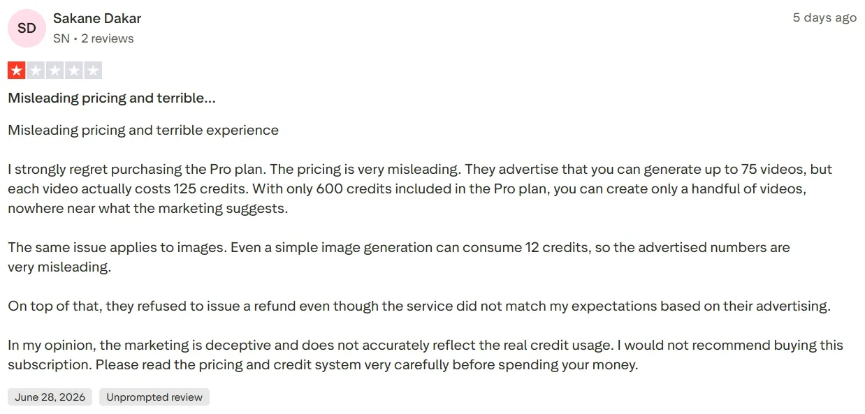 A review expressing dissatisfaction with misleading pricing and service experience.