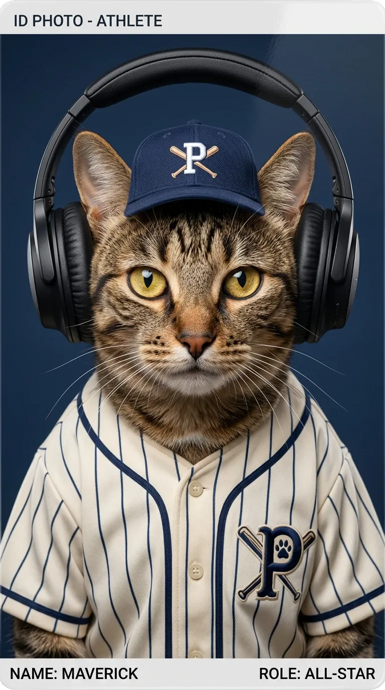 gato de béisbol con auriculares
