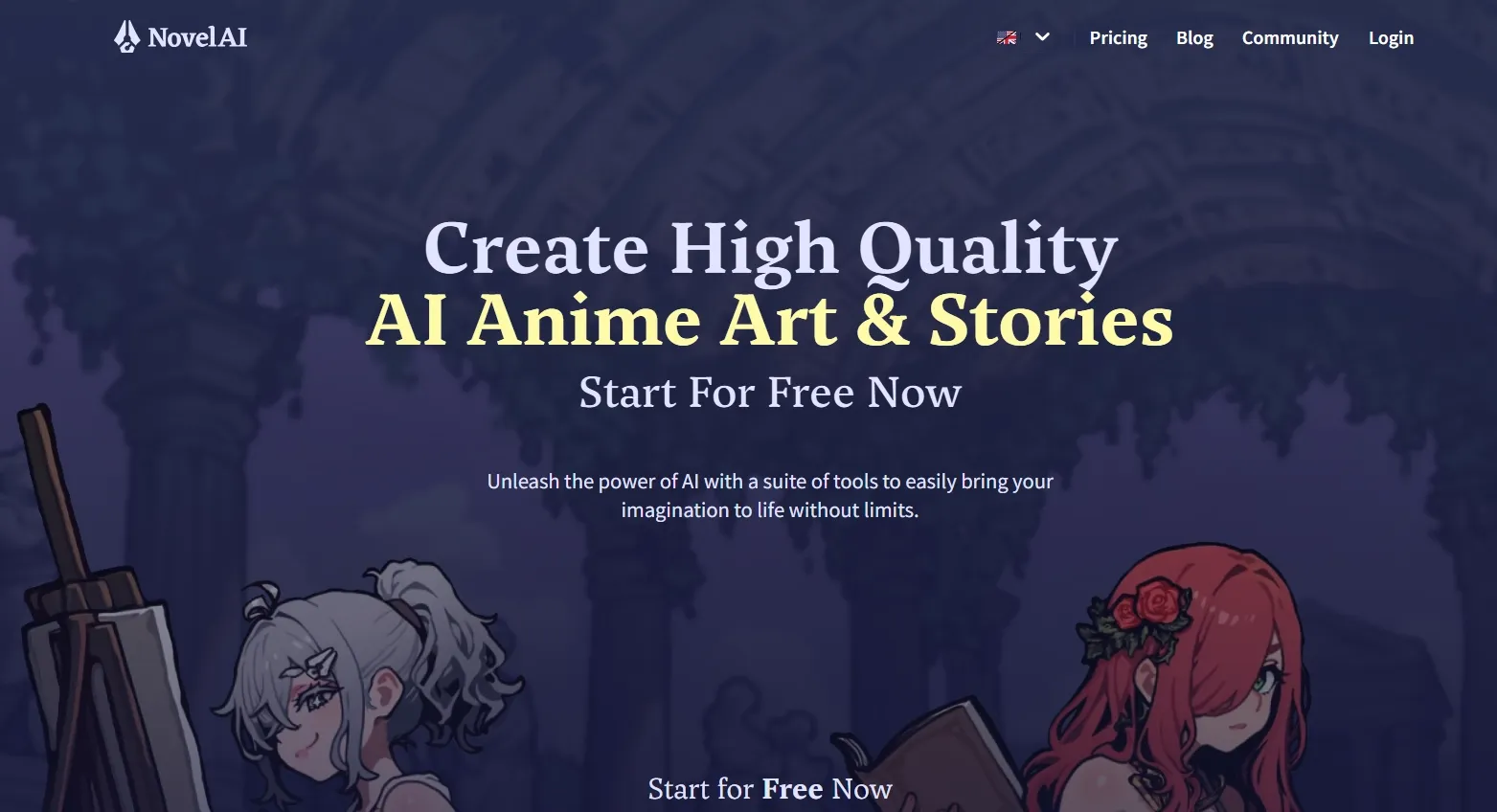 Homepage of NovelAI