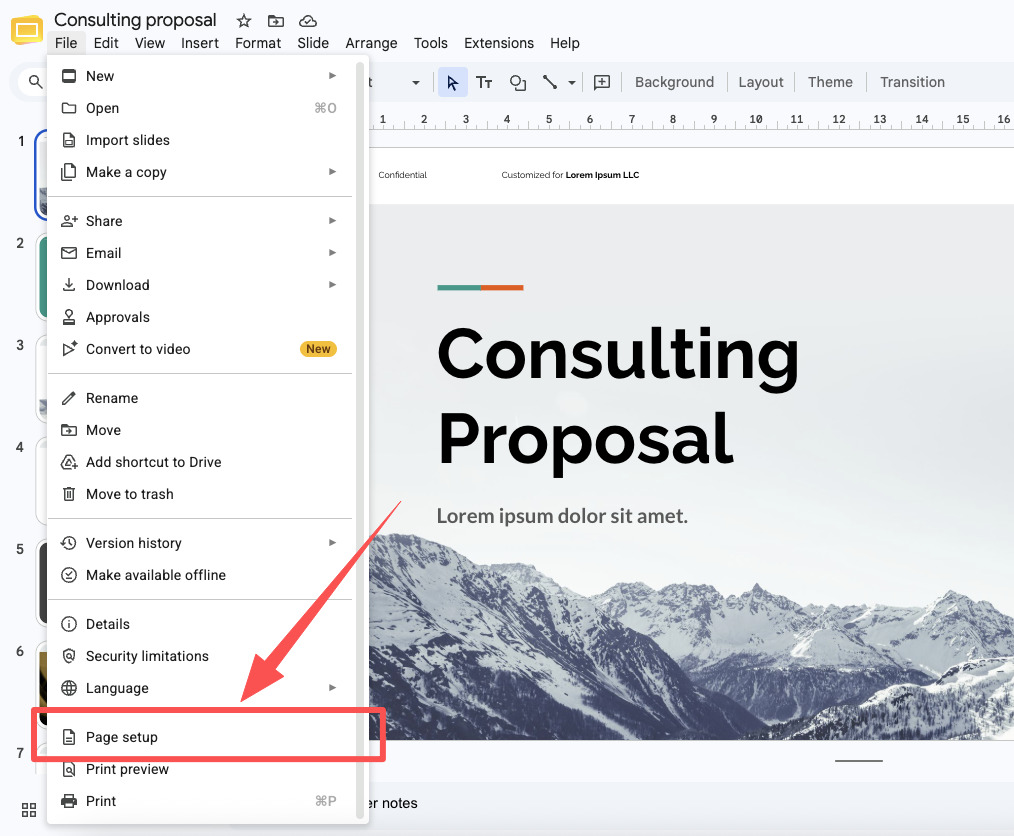 Open Page Setup
