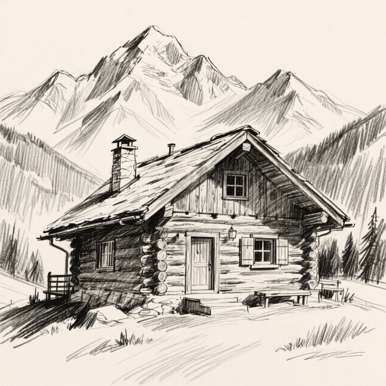 山间小屋速写。